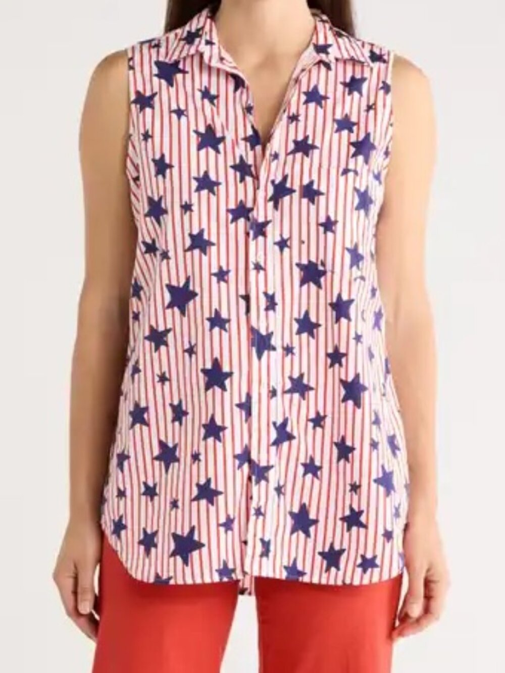 Frank & Eileen Finley blouse sleeveless small USA patriotic red white blue